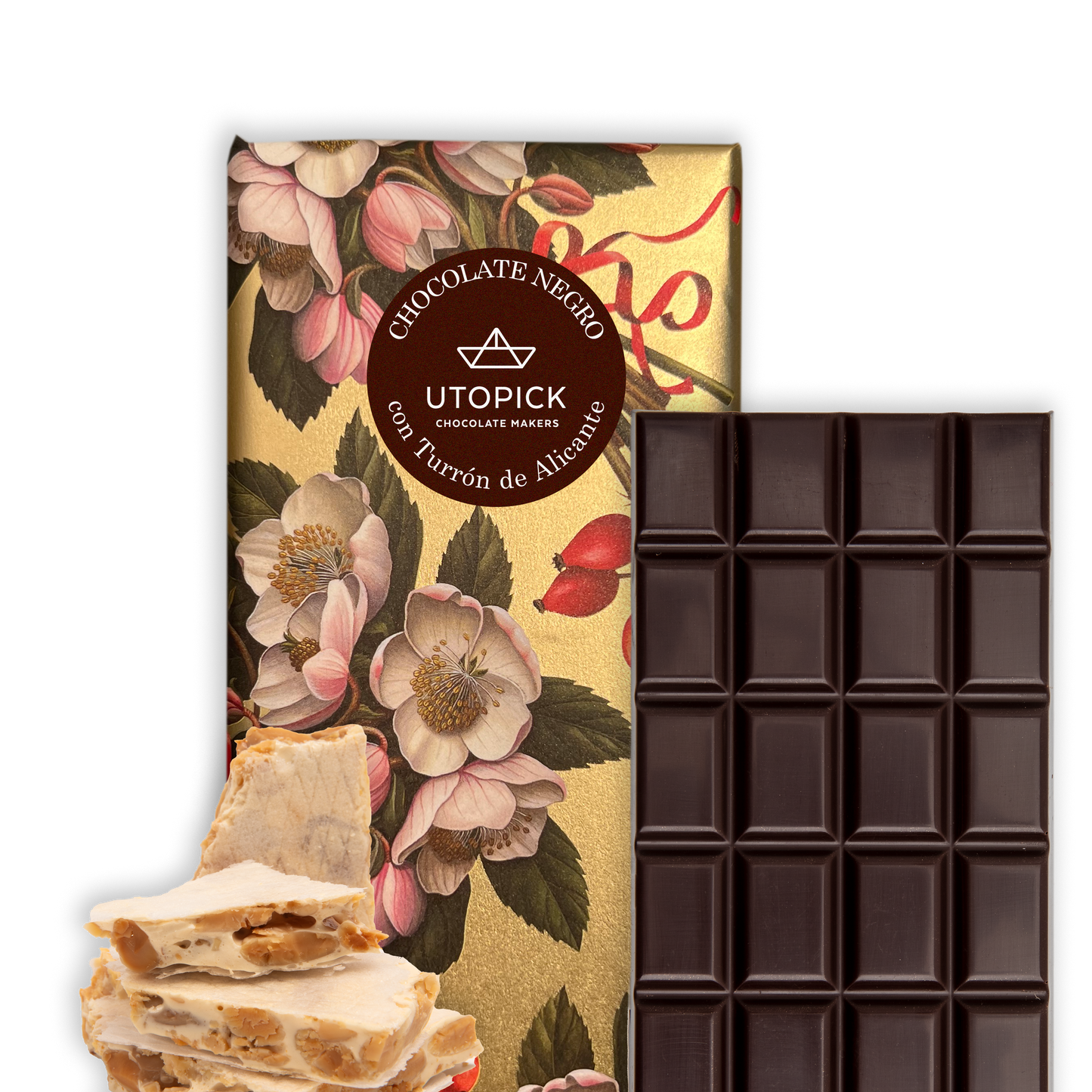 Tableta de chocolate negro 70% cacao con turrón de Alicante