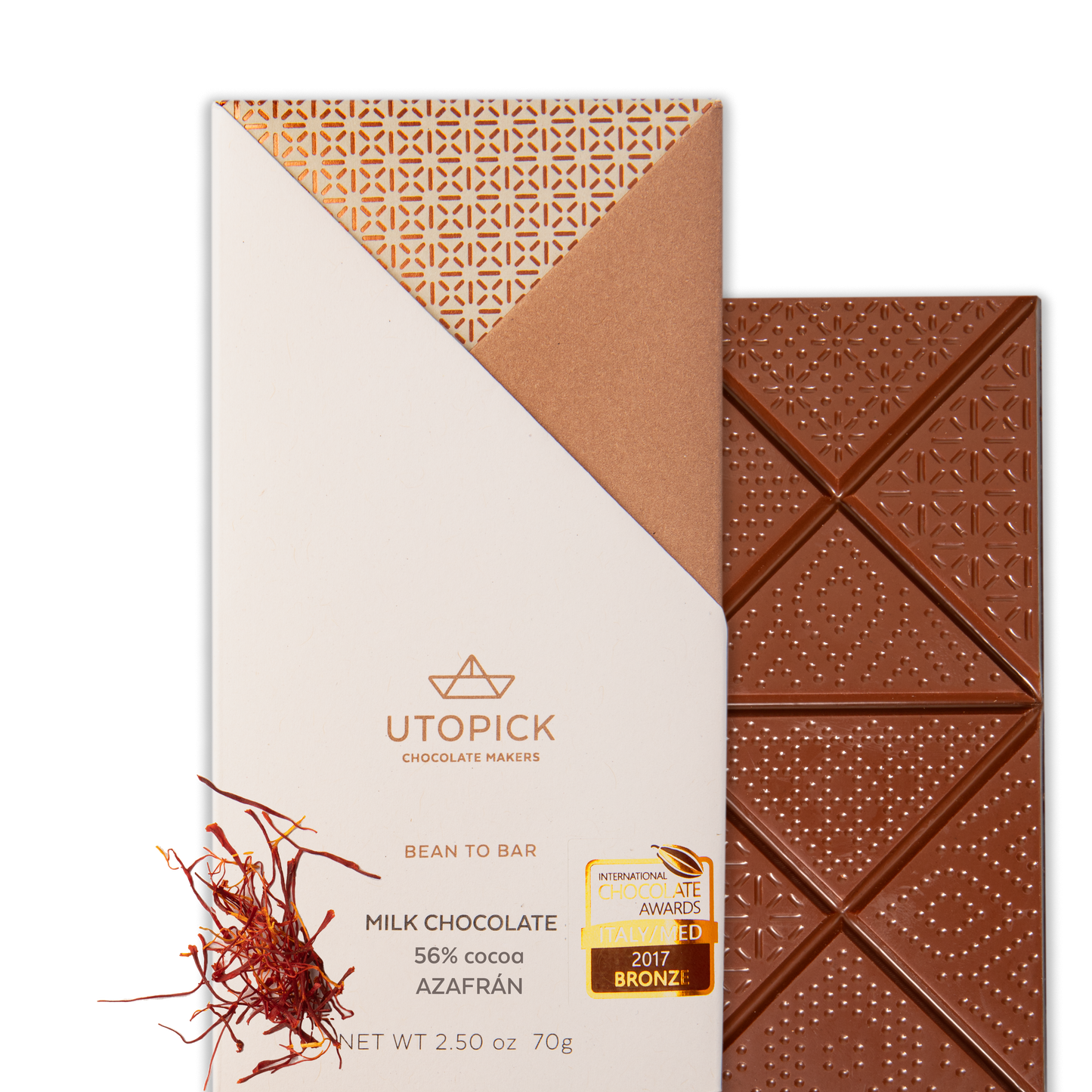 Tableta BTB de chocolate con leche 56% cacao y azafrán de Teruel