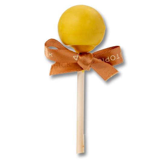 Piruleta amarilla de chocolate y gianduja