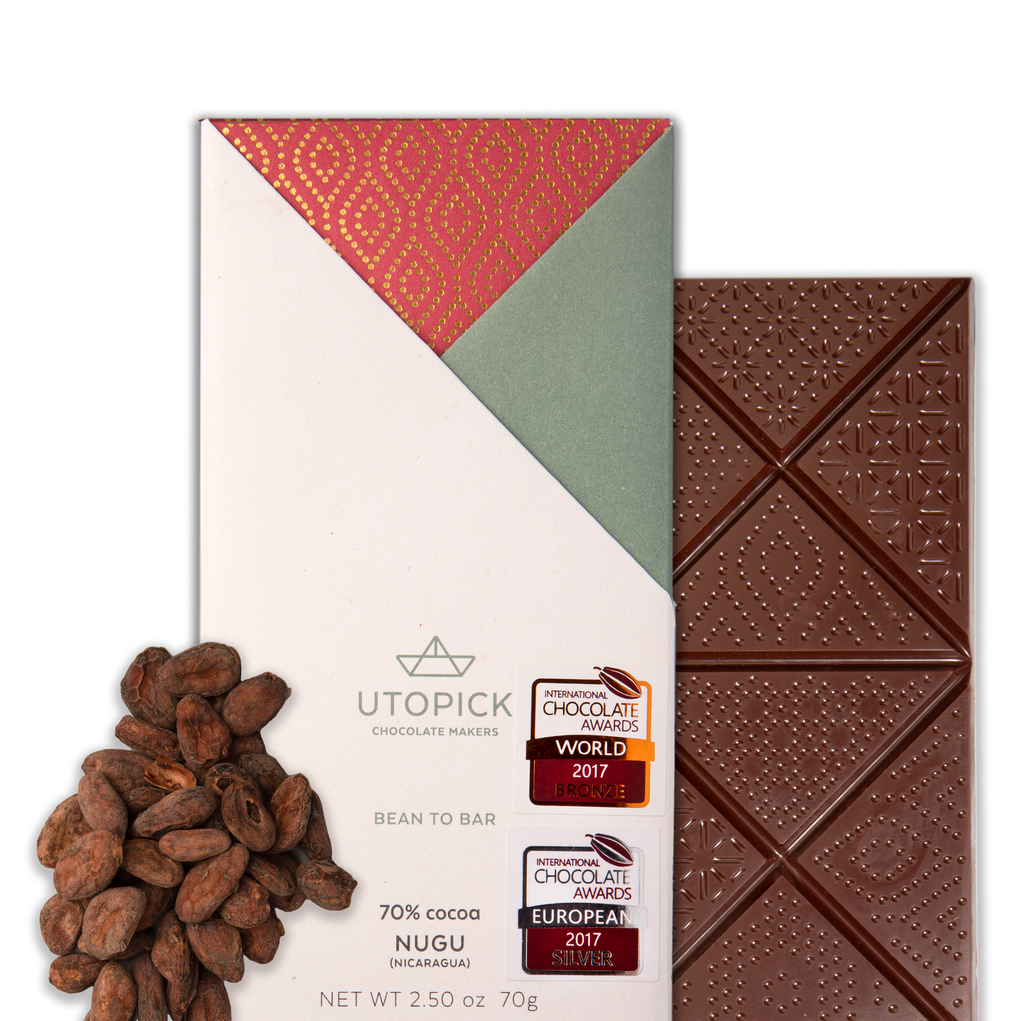 Tableta BTB de chocolate negro 70% cacao de origen Nugu, Nicaragua