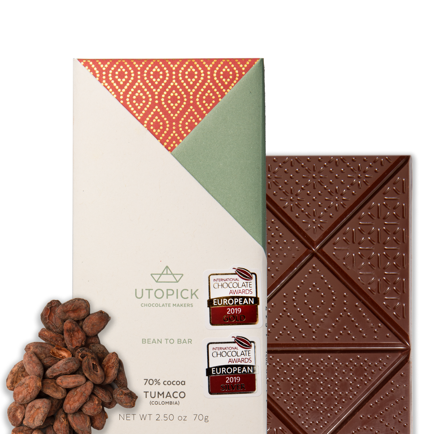 Tableta BTB de chocolate negro 70% cacao de origen Tumaco, Colombia