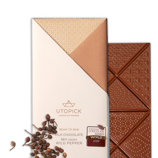 Tableta BTB de chocolate con leche 56% cacao y pimienta salvaje