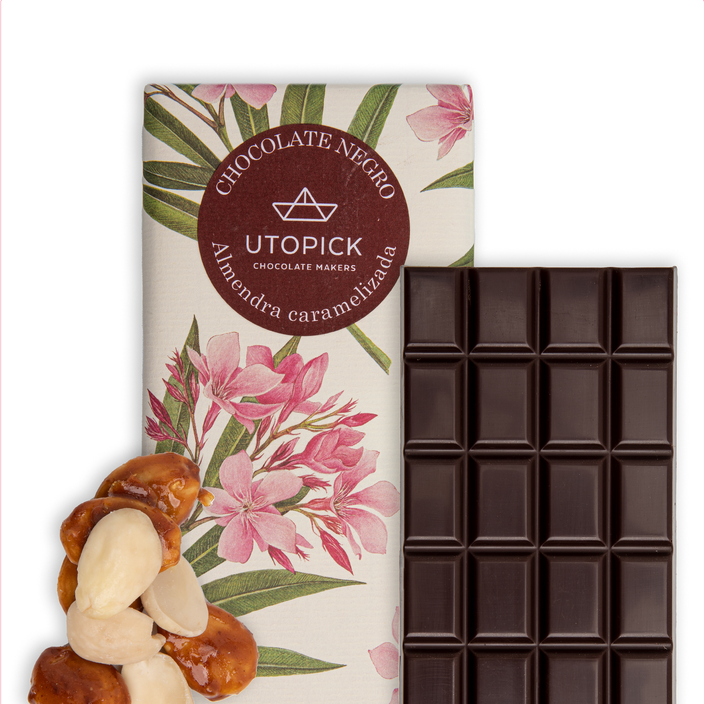 Tableta de chocolate 70% cacao  con almendras caramelizadas